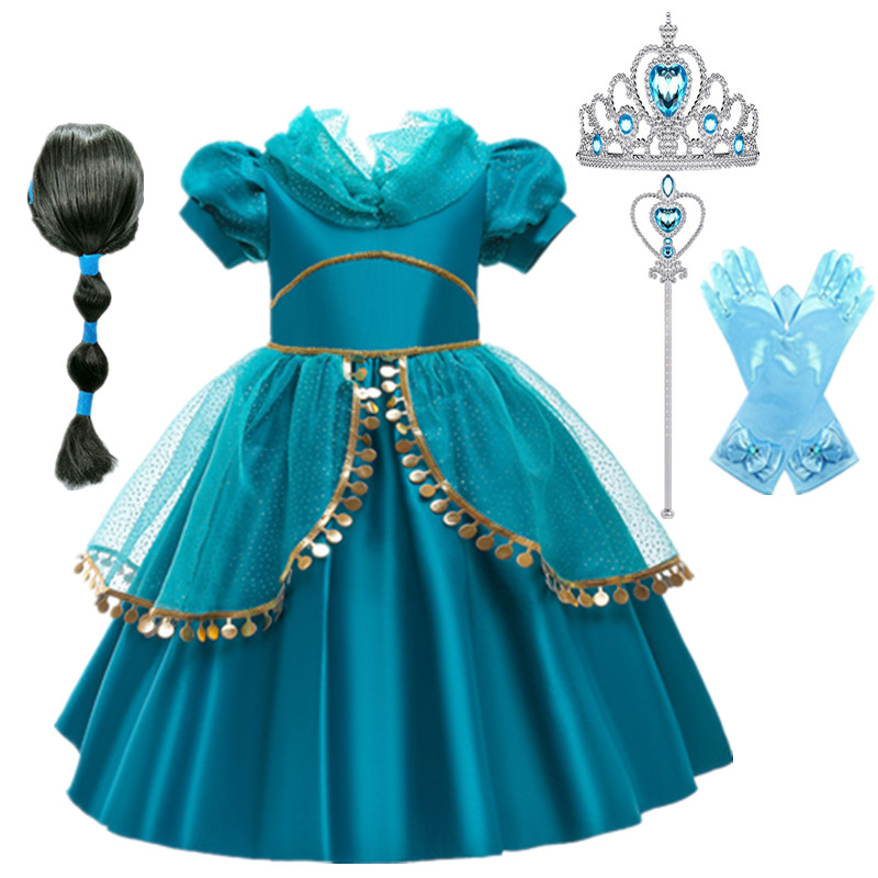 阿拉神灯茉莉公主连衣裙cosplay女童假发六一万圣节生日表演服