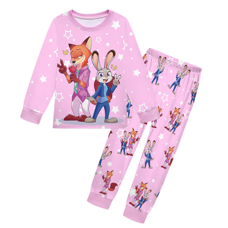 春上新款疯狂动物城儿童睡衣女童长袖长裤套装空调家居服两件套
