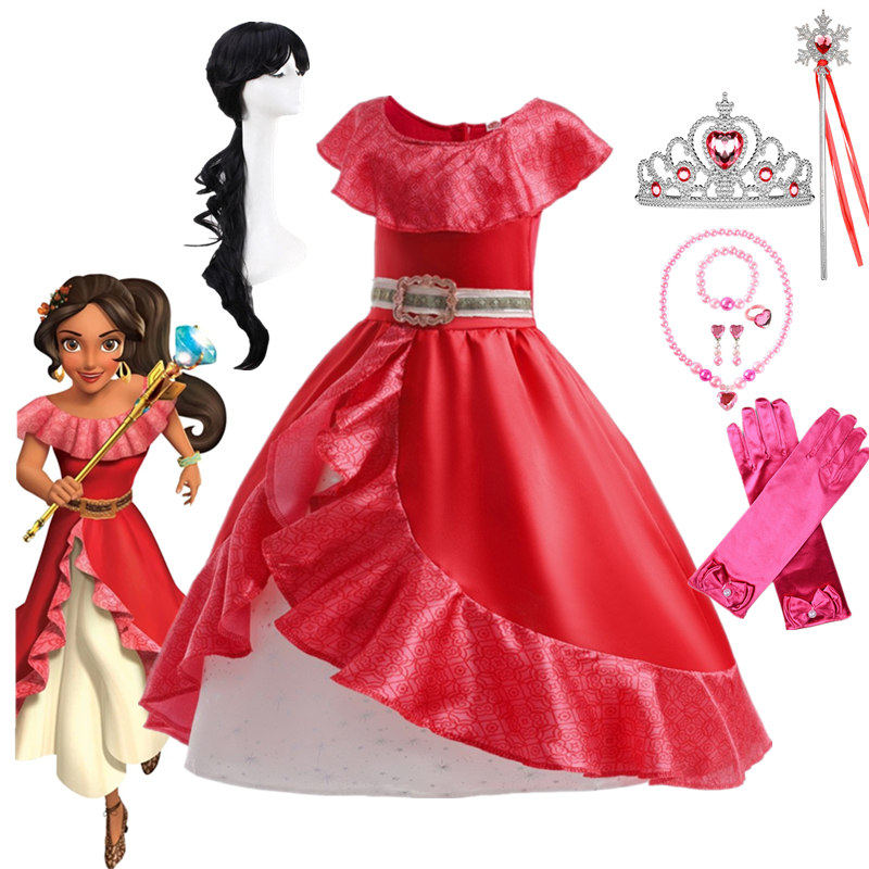 艾莲娜公主裙埃琳娜elena of avalor女童红色派对表演cos服
