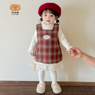 宝宝衣服秋冬女童连衣裙2025新儿童一岁时髦背心裙婴儿公主裙套装