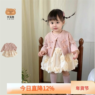 女宝宝连衣裙套装秋装儿童女童洋气公主周岁礼服2025秋季一岁裙子