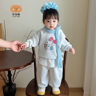 2025新款 春秋款 儿童洋气卫衣女宝宝小月龄衣服两件套 套装 女童秋装