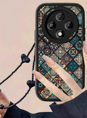 五彩图腾适用vivoy300pro手机壳新款Y300i女小羊皮por+国风几何Y100i复古viv0y200gt男vivi防摔y500高级感套