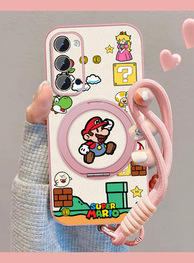 适用opporeno4手机壳女卡通马里奥Reno3pro新款挂绳Rano4se磁吸外壳小羊皮opop元气版2z全包0pp0动漫保护套