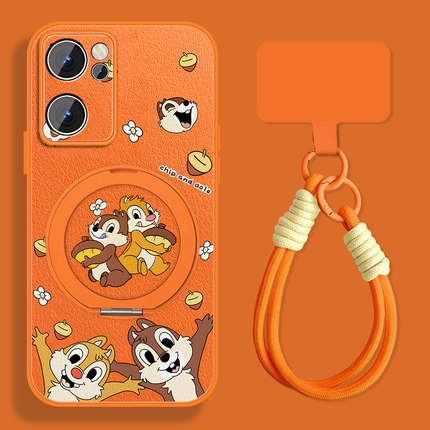 适用opporeno7手机壳女可爱Reno7pro松鼠奇奇新款挂绳Rano7se磁吸0pp0小羊皮por全包防摔pr0卡通保护套