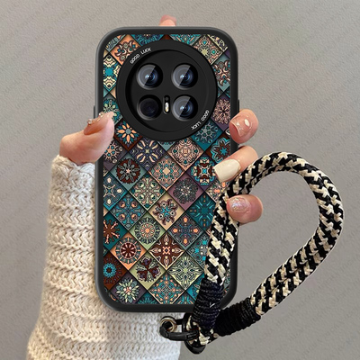 适用菱格图腾华为mate70手机壳新款mate50pro+小羊皮60pro复古十国风mate50男创意高级感mete60防摔小众套