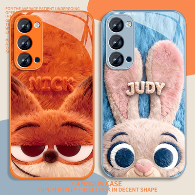 适用狐狸尼克opporeno4手机壳女卡通Reno3pro新款高颜值Rano4se可爱钢化玻璃opop元气版2z全包0pp0挂绳保护套