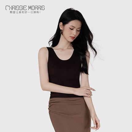 CMS颗里“猫感”U领保暖背心025秋冬新品免穿文胸无痕发热内衣女