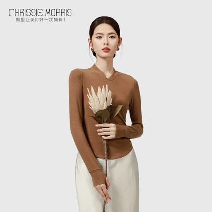 【达人推荐】CMS颗里 "猫感"新肌保暖衣女士秋冬V领发热打底上衣