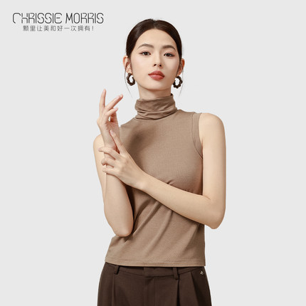 CMS颗里 “猫感”高领挂耳保暖背心女秋冬护脸半高领无袖内搭上衣