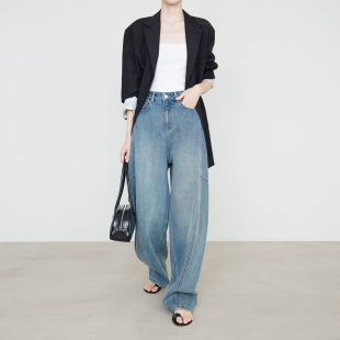 显瘦高腰牛仔阔腿裤 牛仔香蕉裤 706 女弧形镰刀裤 夏莫卡白色牛仔裤