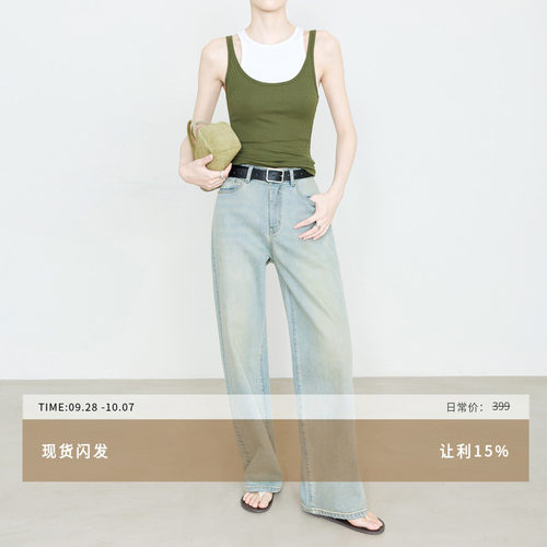夏莫卡复古显瘦显腿长直筒牛仔裤