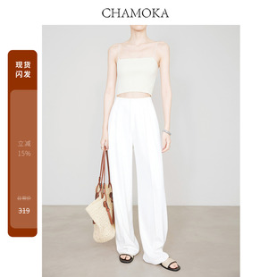 裤 夏莫卡防透白色阔腿裤 垂感西装 子加长直筒裤 夏9655 女薄新抗皱裤