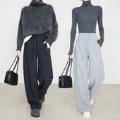 夏莫卡灰色澳洲羊毛裤 冬7951 松紧腰休闲卫裤 香蕉裤 加厚毛呢阔腿裤