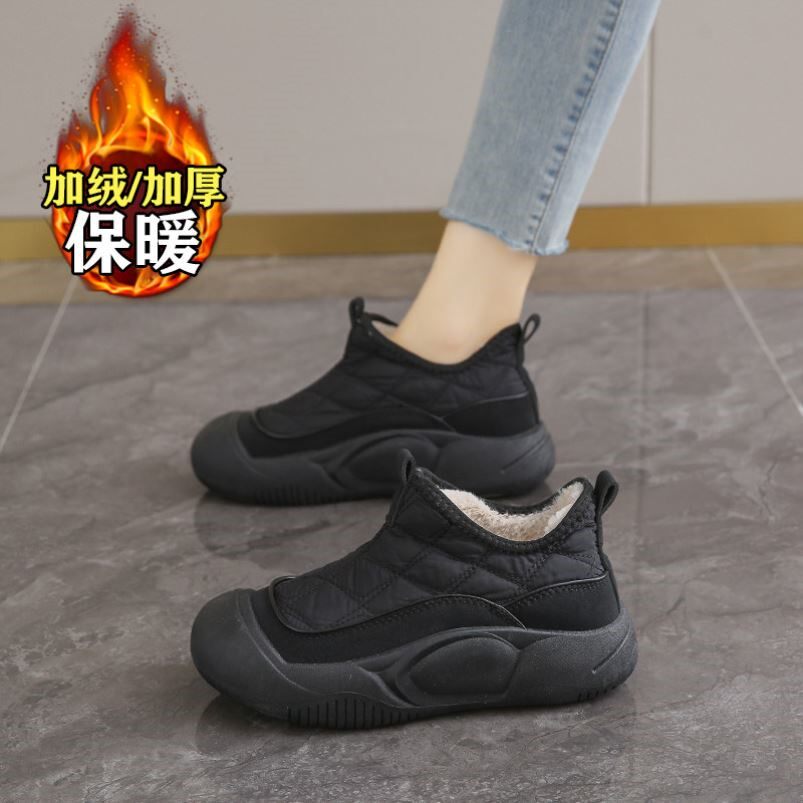 老北京棉鞋女冬季加绒保暖防滑一脚蹬妈妈鞋防水棉靴女时尚雪地靴