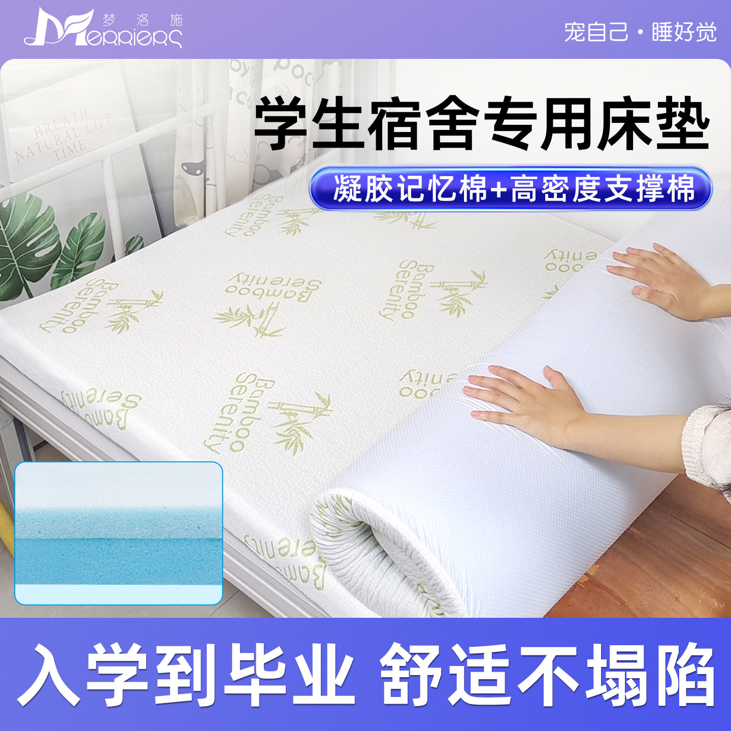 学生宿舍床垫记忆棉+高密海绵图片