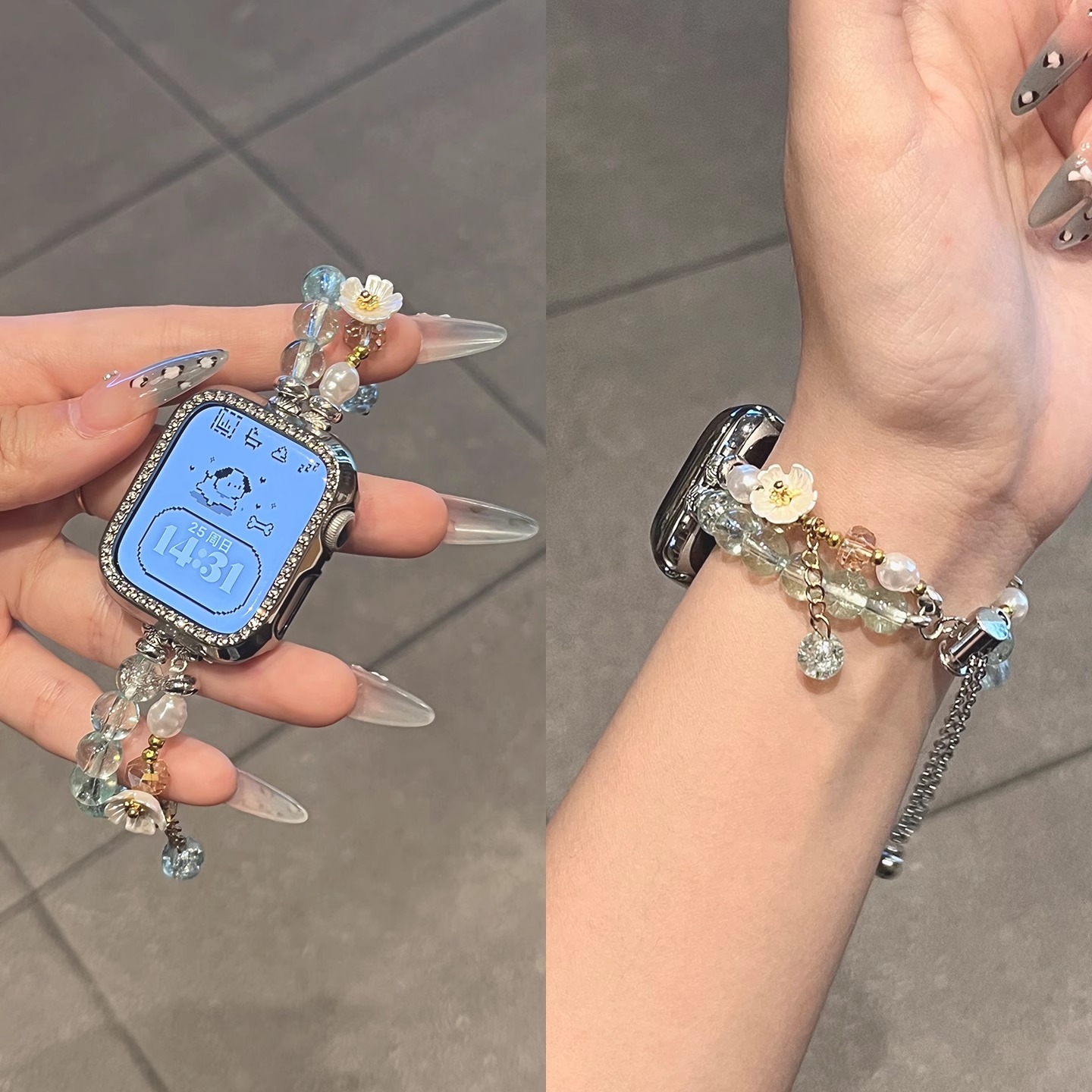 适用于华为手表FIT4Pro表带fit4水晶花朵表带华为fit3/2/1串珠表带