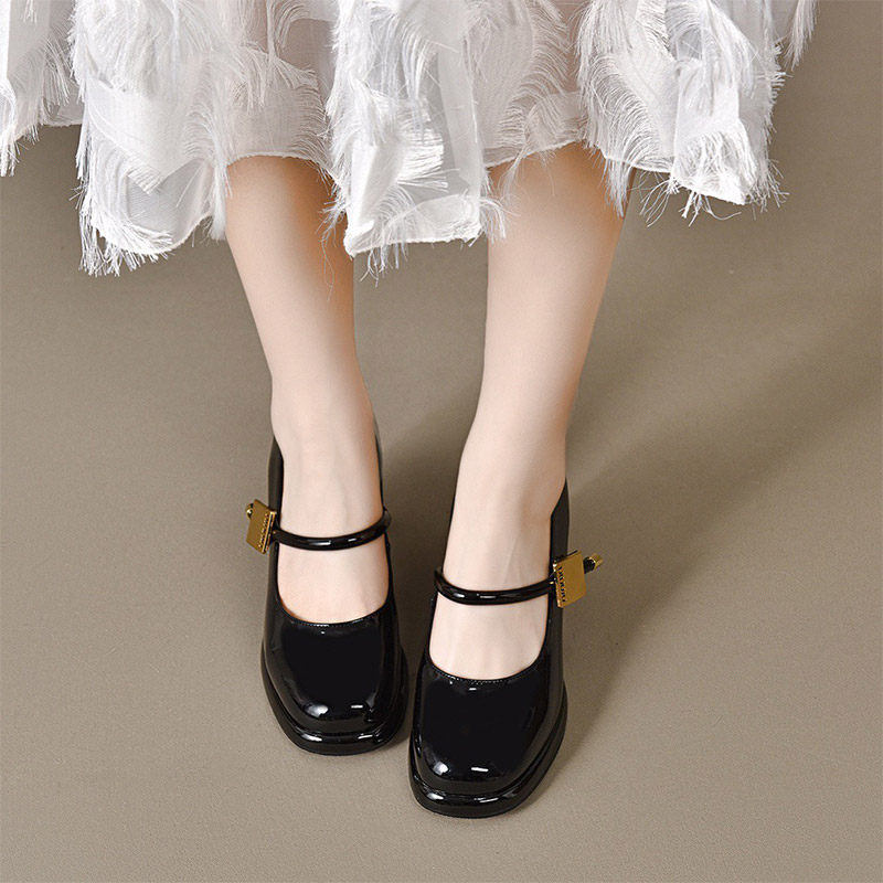 新款鞋子时尚百搭粗跟圆头玛丽珍单鞋春秋不累脚真皮软底女士皮鞋,女鞋,浅口单鞋,淘宝优惠券,粉丝福利购,淘宝优惠卷