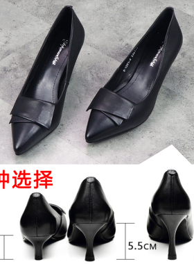 真皮软皮高跟鞋子职业气质工作鞋软底春秋尖头单鞋夏季细跟皮鞋SN