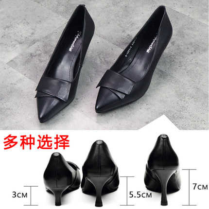 软皮高跟鞋子职业气质工作鞋软底春秋尖头单鞋夏季细跟女士皮鞋