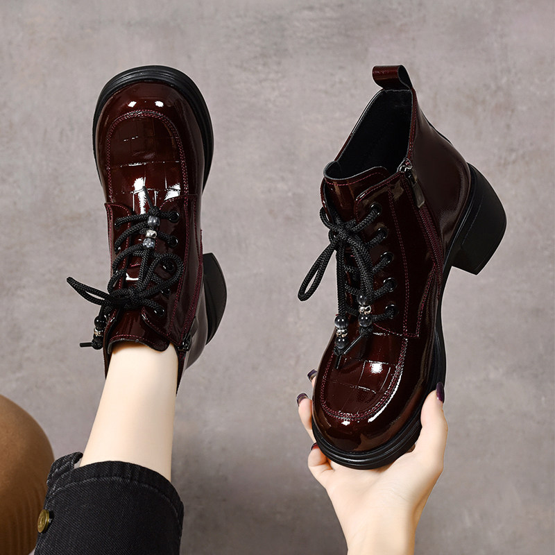 冬季新款低跟短靴系带时尚压花百搭休闲短靴加绒保暖马丁靴子女士,女鞋,马丁靴,淘宝优惠券,粉丝福利购,淘宝优惠卷