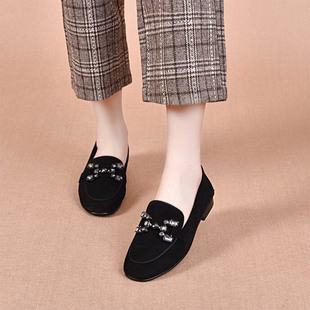 新款鞋子时尚百搭圆头平底单鞋豆豆鞋春秋不累脚真皮软底女士皮鞋