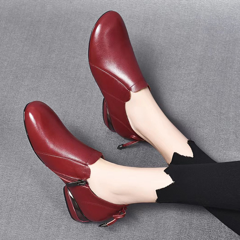 春季新款圆头低跟单鞋女士时尚软皮软底红色喜庆深口粗跟春秋皮鞋,女鞋,深口单鞋,淘宝优惠券,粉丝福利购,淘宝优惠卷