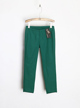 ise专柜正品夏季绿色薄款棉蚕丝混纺九分休闲裤P1520636（孤品）