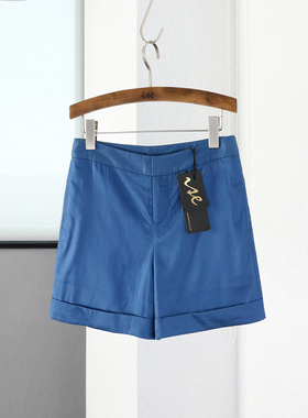 ise专柜正品夏季蓝色棉弹面料休闲中腰薄款翻边短裤P1620630-789