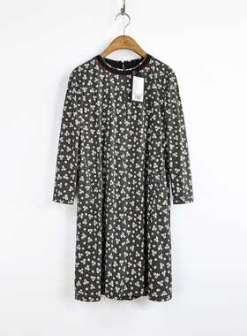 ise专柜正品黑色小花棉质插兜小个子中长款连衣裙女P1540767-1289