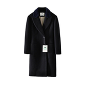 ise正品 3389 P1840320 黑色羊毛撞色中长款 收腰显瘦毛呢大衣外套