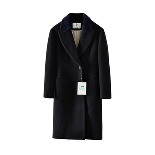 ise正品黑色羊毛撞色中长款收腰显瘦毛呢大衣外套 P1840320-3389