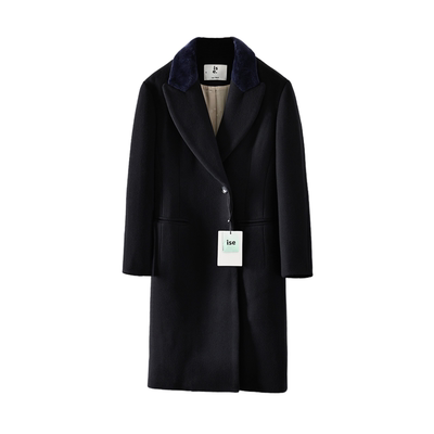 ise羊毛中长款通勤百搭撞色大衣