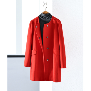 ise专柜正品 2089 秋冬洋红羊毛轻奢喜庆亮肤中长毛呢大衣D1730306