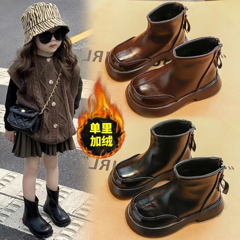 女童短靴2025秋冬季新款单里复古英伦风马丁靴厚底美拉德男童靴子