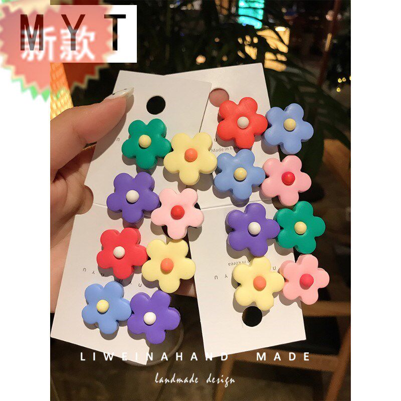 新款韩国泫雅风软陶花朵一字夹发夹彩色可爱简约少女甜美头发饰鸭