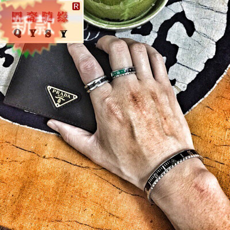 日韩戒指表盘撞色齿牙指环潮牌个性复古男女尾戒欧美定制对戒饰品