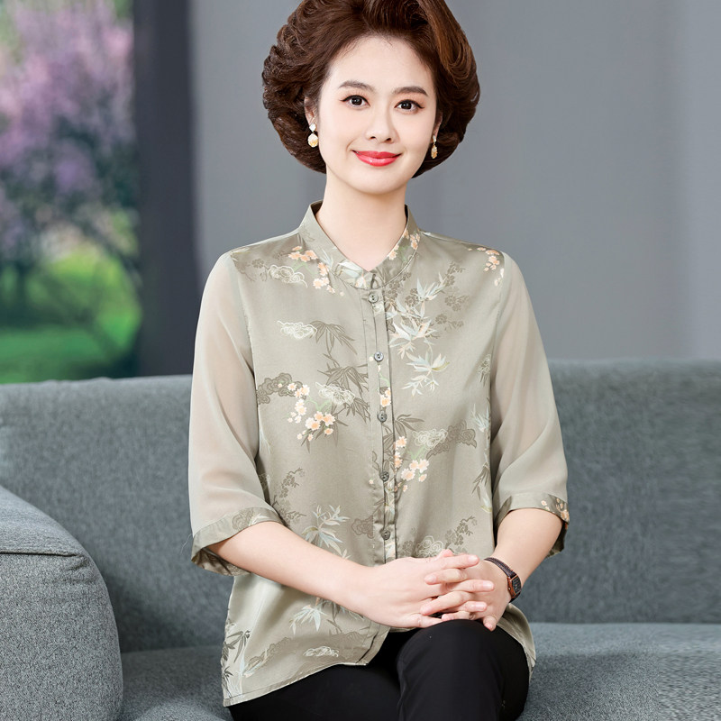 妈妈装夏季新款时尚大码中老年气质衬衫宽松洋气奶奶装薄款女套装