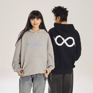 BIPOLAR x nba基础字印花休闲套头连帽情侣连帽宽松卫衣 男女同款
