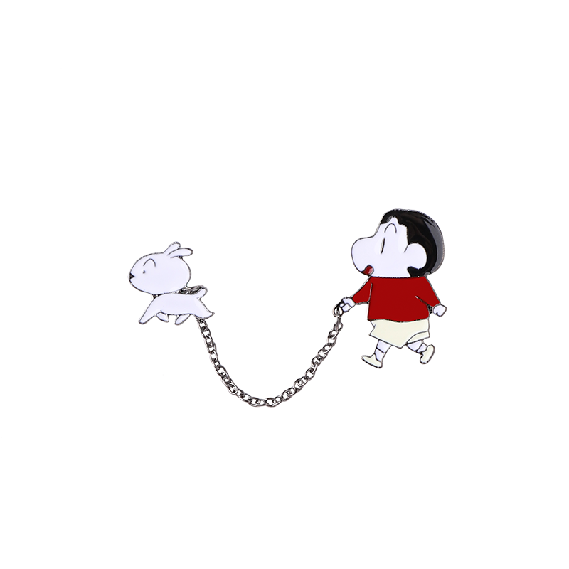 卡通动漫蜡笔小新牵小白链条胸针可爱日系男女书包配饰品挂件别针