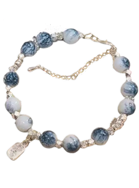 小红书爆款青花瓷配色古风蝴蝶流苏手链女小众设计新中式平安福牌