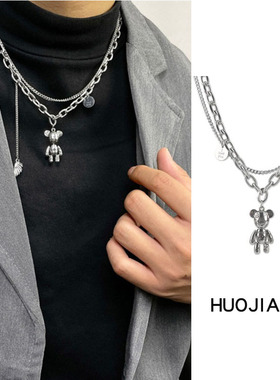 双层叠戴暴力熊钛钢项链