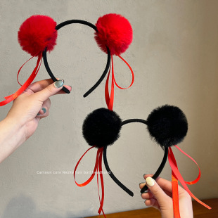 哪吒同款新款超萌丸子头发箍女儿童发卡头箍毛球发拍照COS头饰