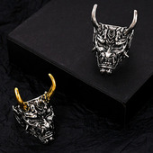 暗黑复古金角般若钛钢戒指男女鬼怪面具潮流霸气炫酷个性 小众指环