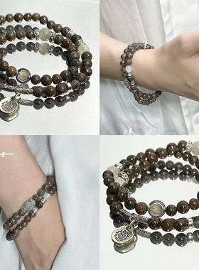 新中式王也双层叠戴手串男女小众设计高级感火图腾吊坠串珠手链