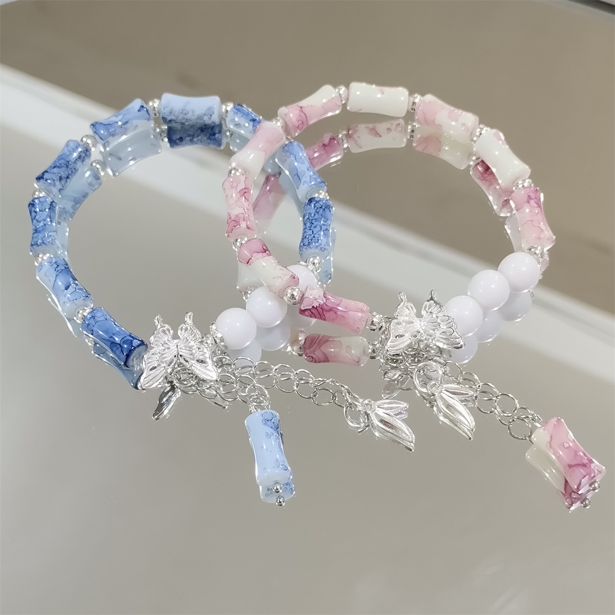 小红书同款竹节水墨蝴蝶手链