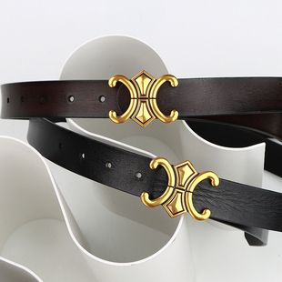 凯旋门高级感腰带男女通用牛仔裤带真皮黑色棕色韩国百搭皮带宽潮