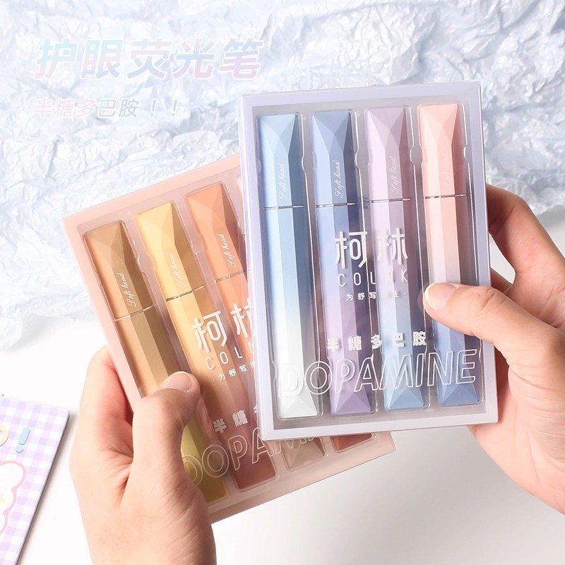 柯林半糖多巴胺荧光标记笔学生用多色大容量初中生高颜值手帐记号笔彩色笔做笔记手账专用划重点的黄色萤光笔