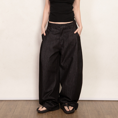 RHOMEHOUSE ins风慵懒拖地原色丹宁牛仔直筒休闲长裤水洗牛仔长裤