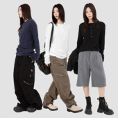 简约男女慵懒高弹力条纹廓形纽扣长袖 HOUSE T恤打底长袖 RHOME